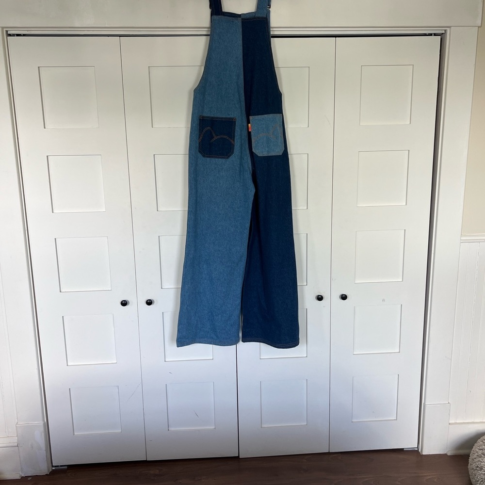 FARM Rio Two-Tone Blue Patchwork Denim Overalls - Picture 3 of 8